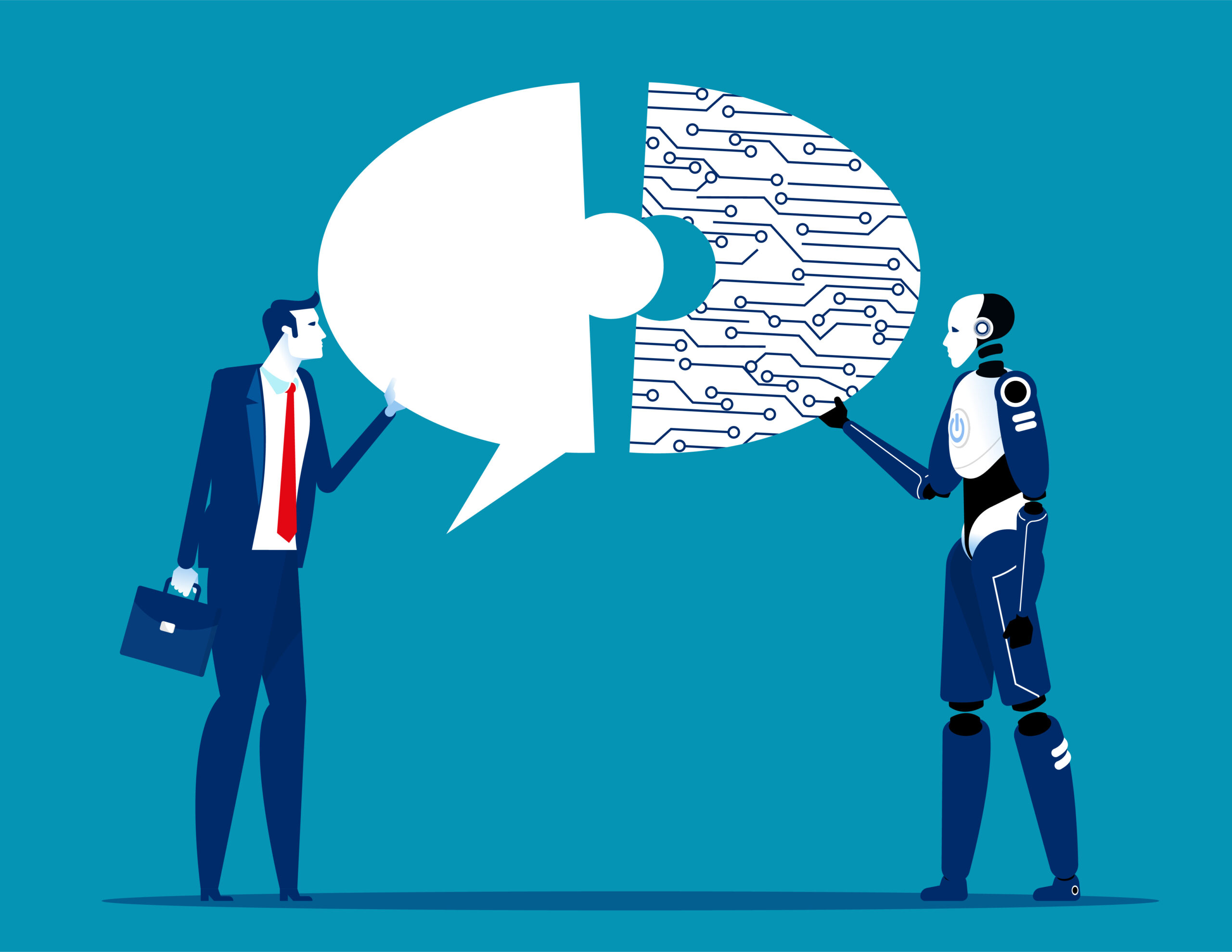 Businessman connecting with robot technology. Concept business agreement vector illustration